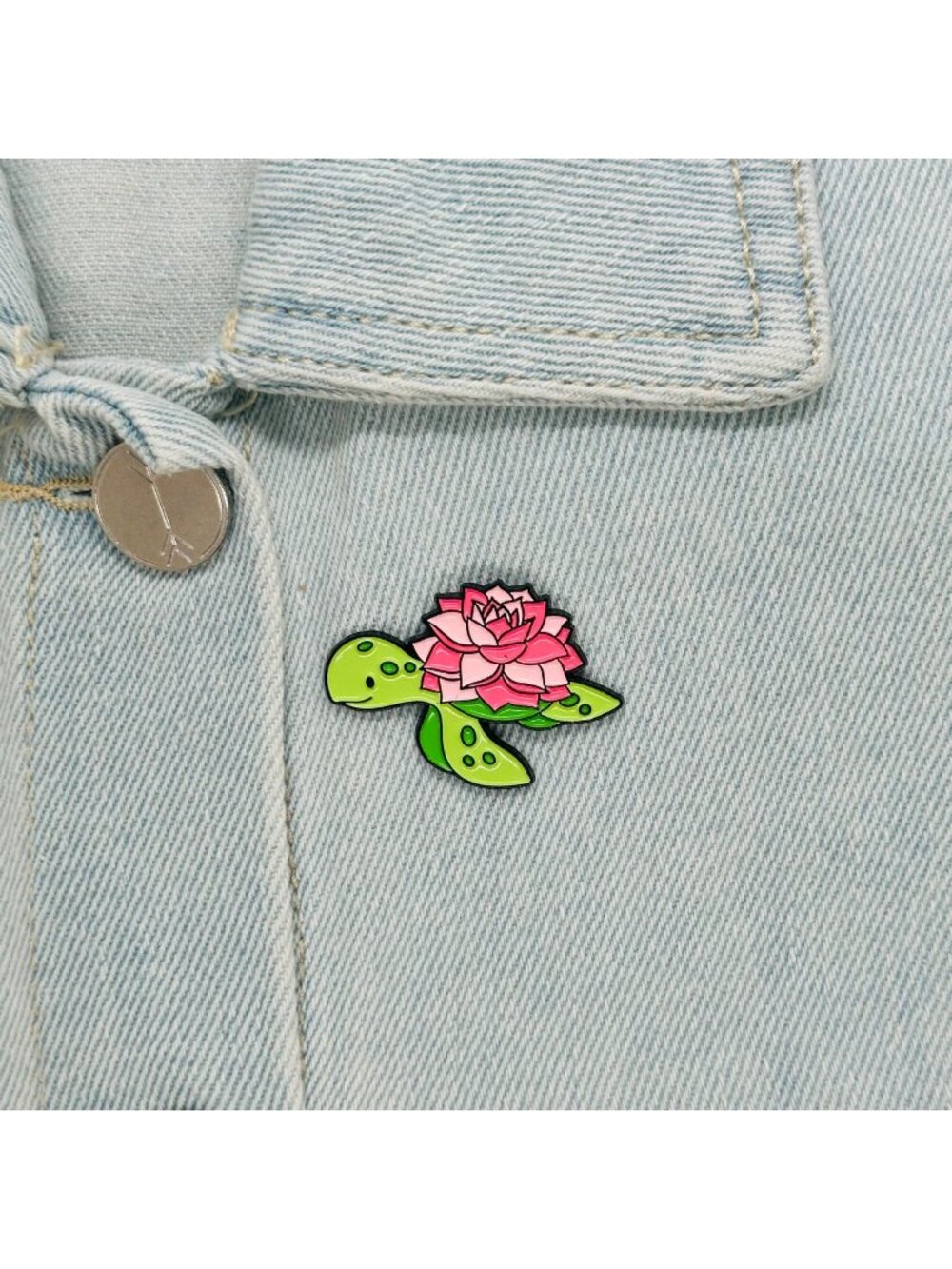 ✨Flower Animal Alloy Enamel Brooch - Serene Turtle with lotus flower Lapel Pin✨
